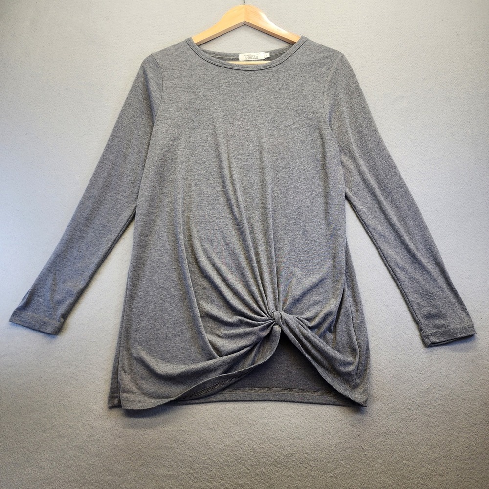 Shibever Womens Gray‎ Twist Front Knot Long Sleeve Top Crew Neck Tunic Shirt S